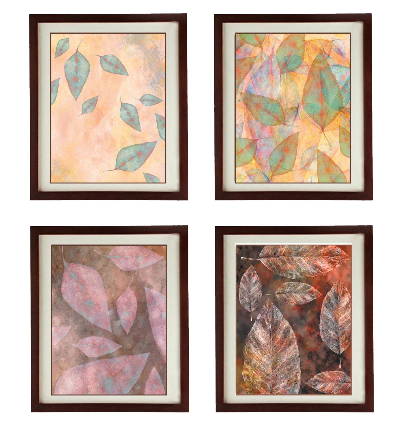 Colorful Leaves Leaf Set of 4 Prints Beige Cream Brown Nature Art Print Old Antique Vintage Printabl