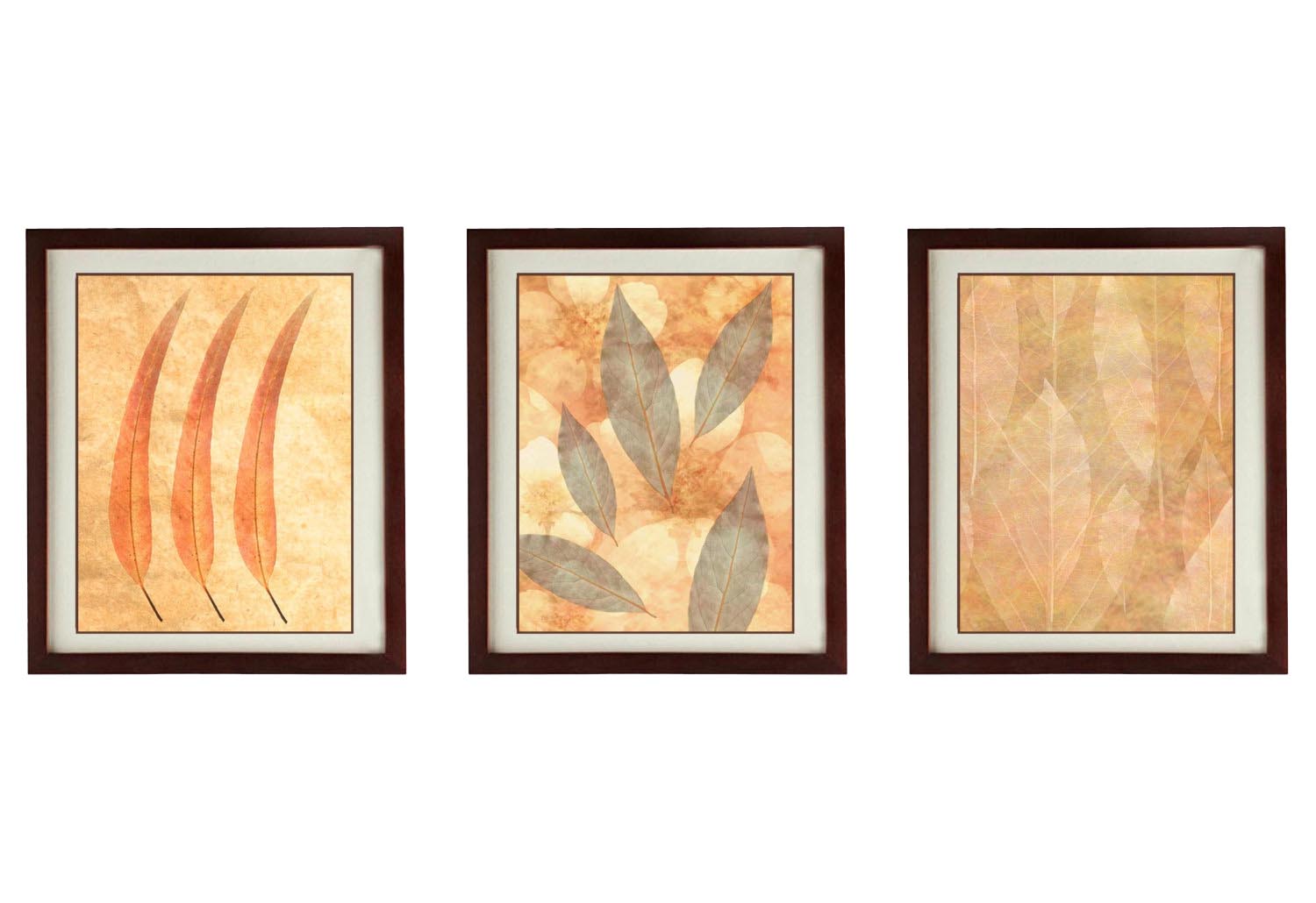 Leaves Leaf Set of 3 Prints Beige Cream Nature Art Print Old Antique Vintage Printable Bathroom Bedr