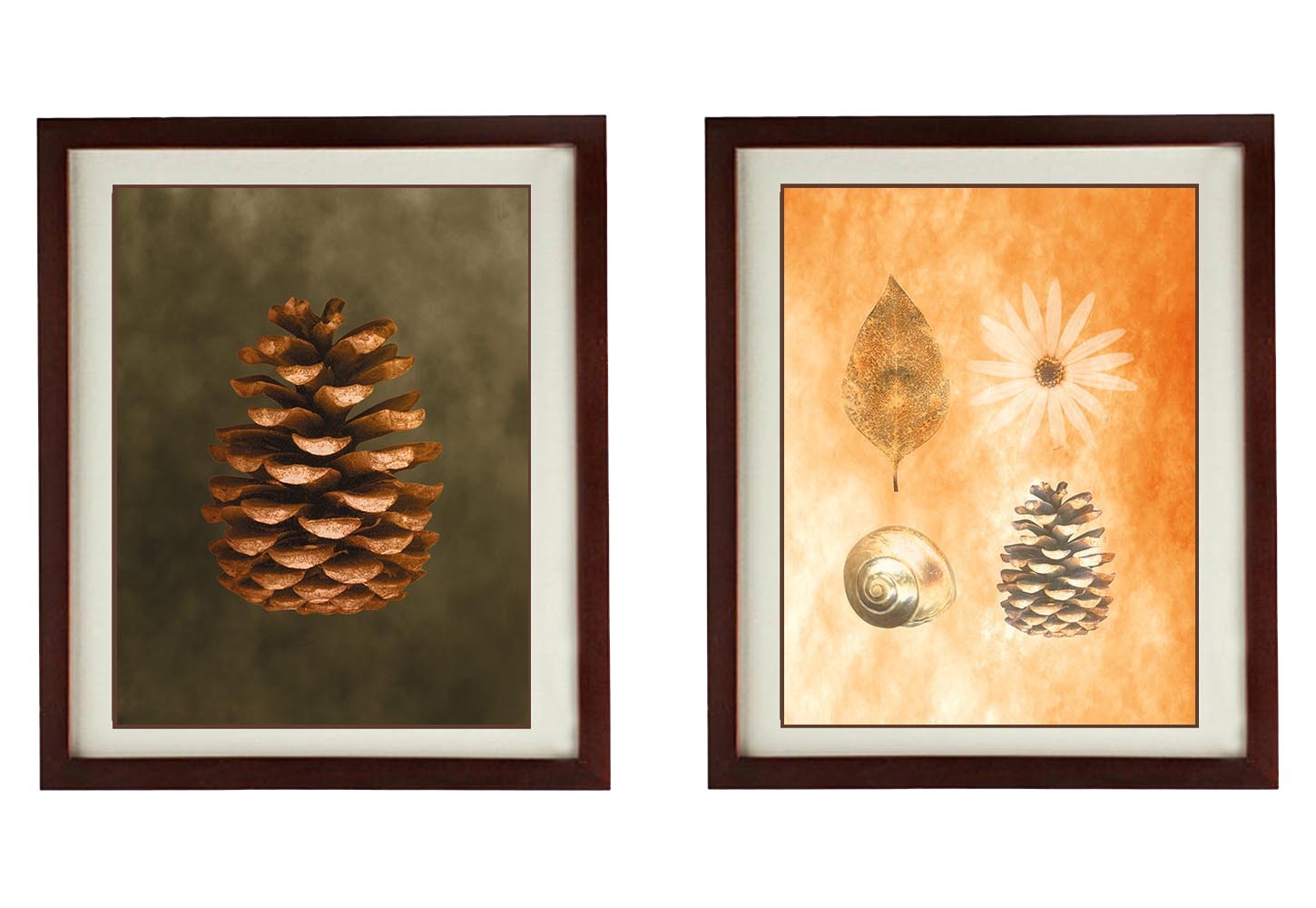 Pine Cone Set of 2 Prints Print Beige Gold Green Brown Nature Art Print Old Antique Vintage Printabl