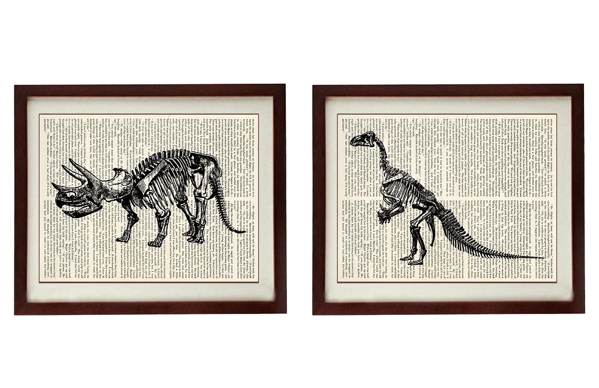 Dinosaur Bones Vintage Style Print Set of 2 Prints Dinosaurs Art Print Book Page Dictionary Old Anti