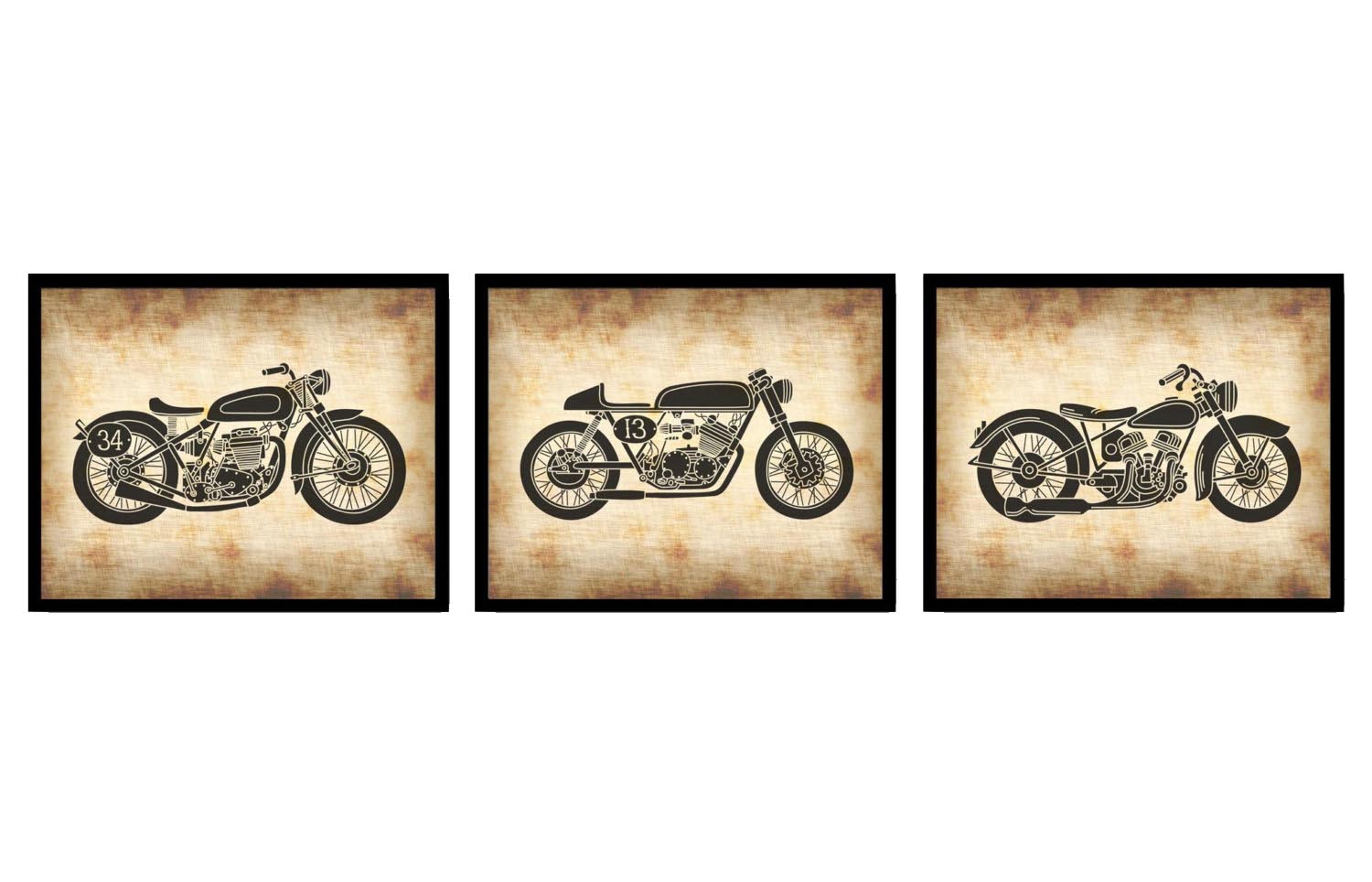 Vintage Motorcycle Wall Art Prints Set of 3 Parchment Paper Style Old Antique Printable Vehicle Tran