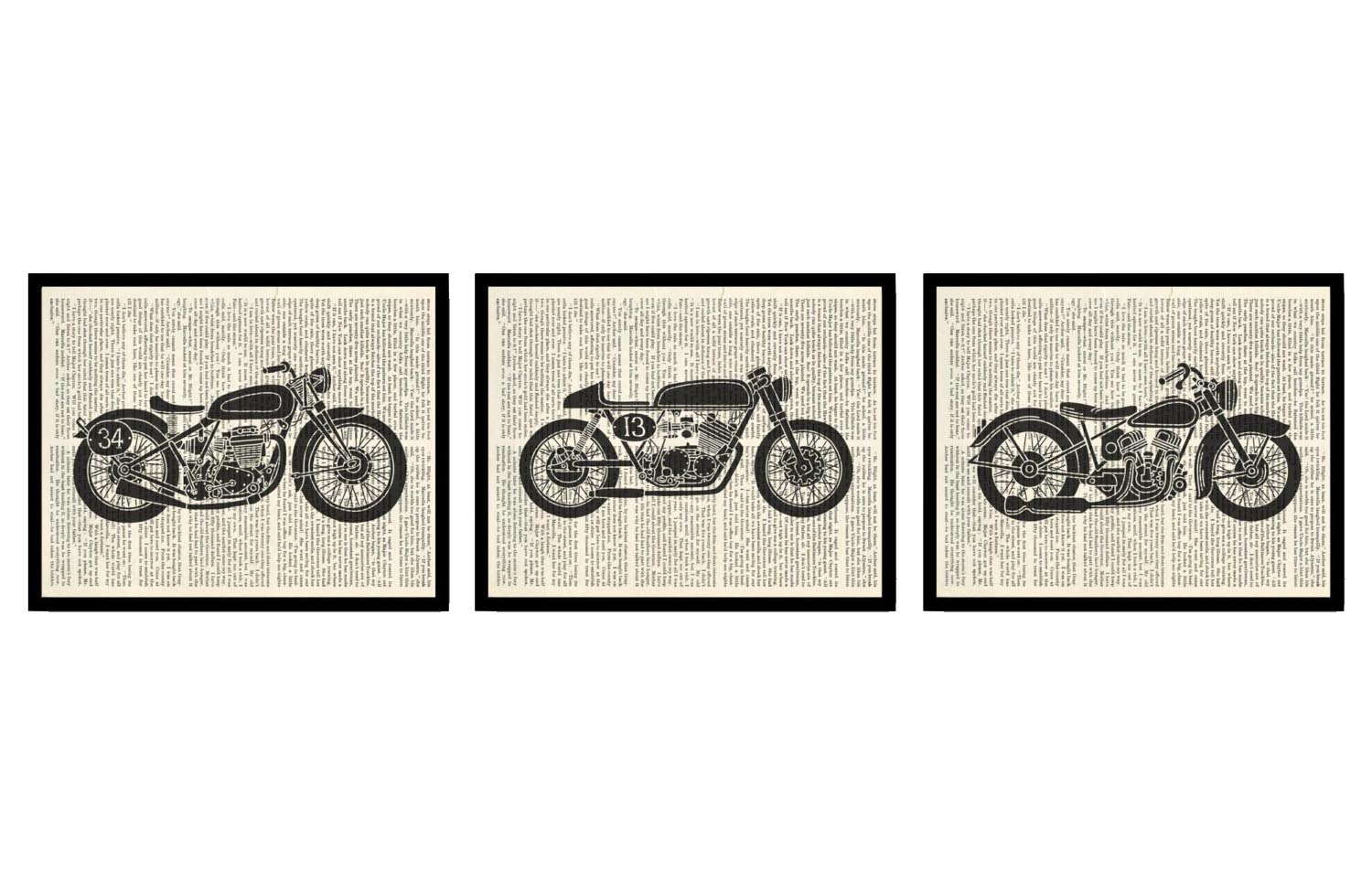 Vintage Motorcycle Wall Decor Set of 3 Prints Book Page Dictionary Old Antique Printable Vehicle Tra