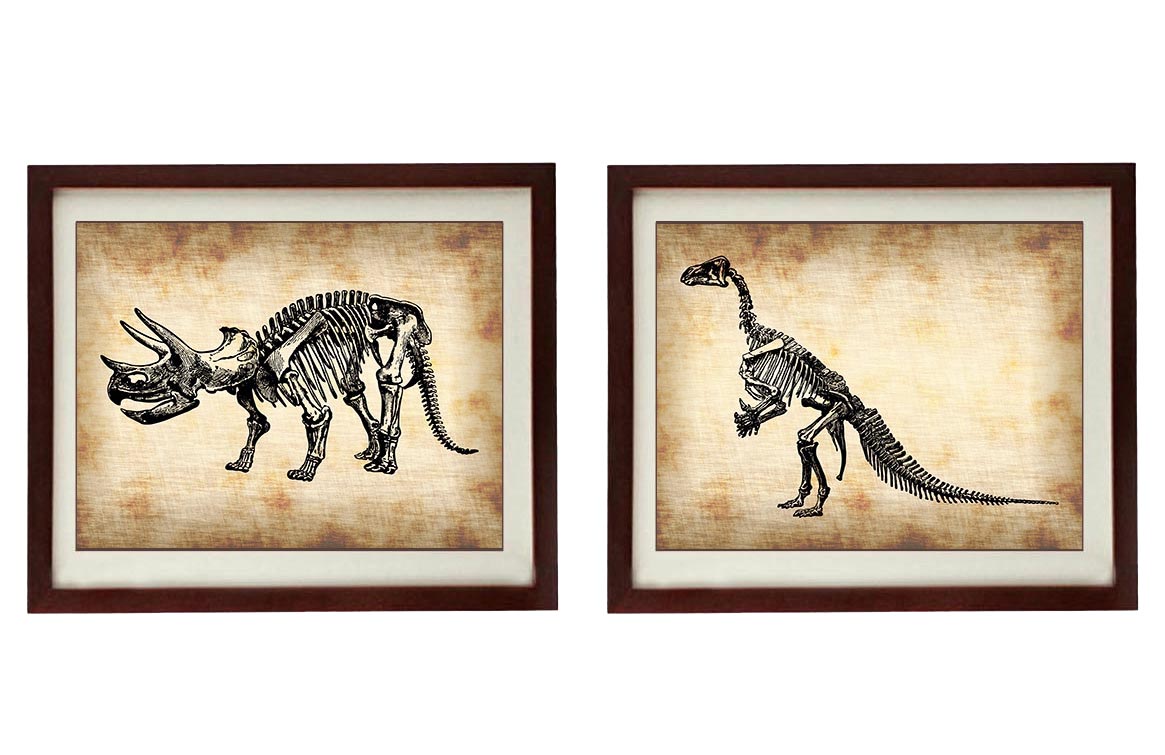 Dinosaur Bones Vintage Style Print Set of 2 Prints Dinosaurs Art Print Parchment Paper Style Old Ant