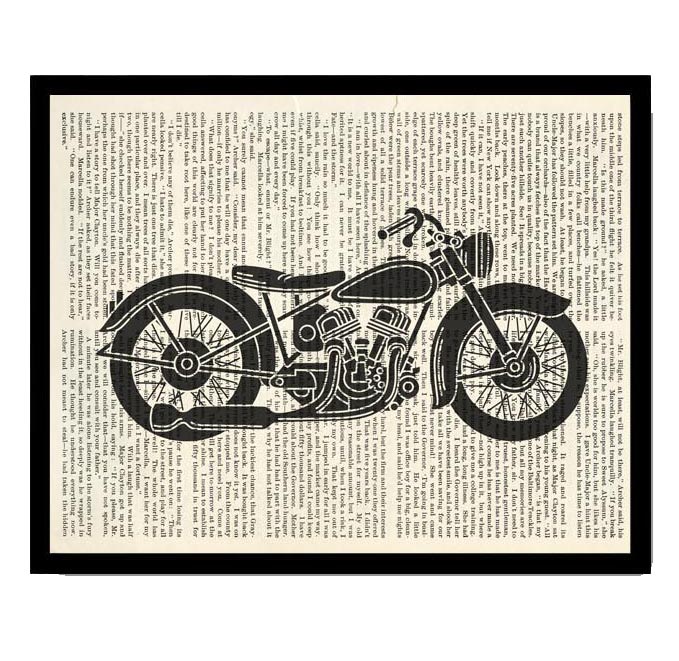 Vintage Motorcycle Poster Print Wall Art Book Page Style Dictionary Old Antique Printable Vehicle Tr