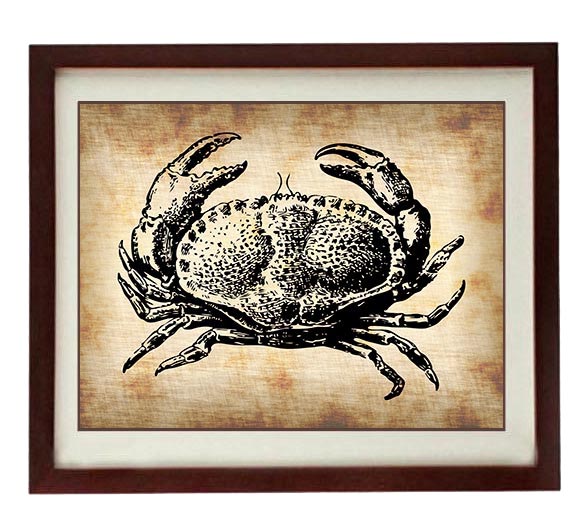 Crab Vintage Style Ocean Nautical Print Crab Art Print Parchment Old Antique Printable Marine Beach 