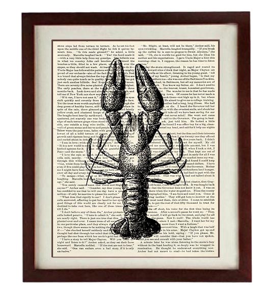 Lobster Vintage Style Ocean Nautical Print Lobster Art Book Page Dictionary Old Printable Marine Bea