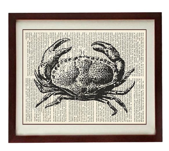 Crab Vintage Style Ocean Nautical Print Crab Art Print Book Page Dictionary Old Printable Beach Sea 