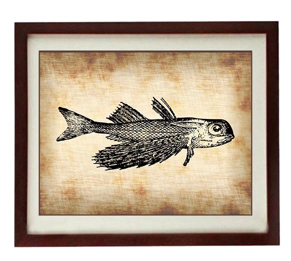 Fish Vintage Style Ocean Nautical Print Fish Art Print Parchment Old Antique Printable Marine Beach 