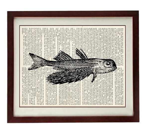 Fish Vintage Style Ocean Nautical Print - Fish Art Print Book Page Dictionary Old Printable Beach Se