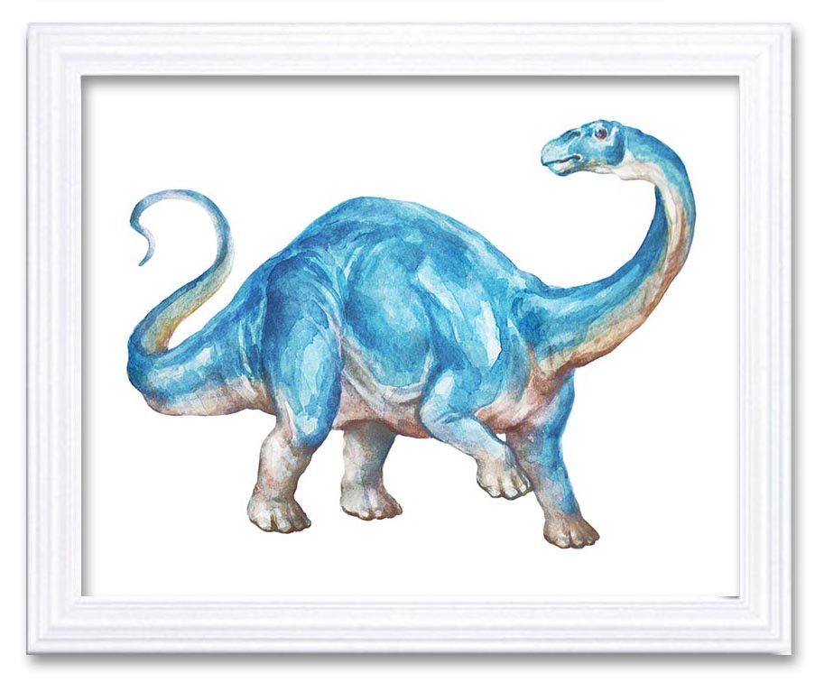 Brontosaurus Watercolor Dinosaur Print Turquoise Blue Beige Dinosaur Wall Art Children Nursery Art P