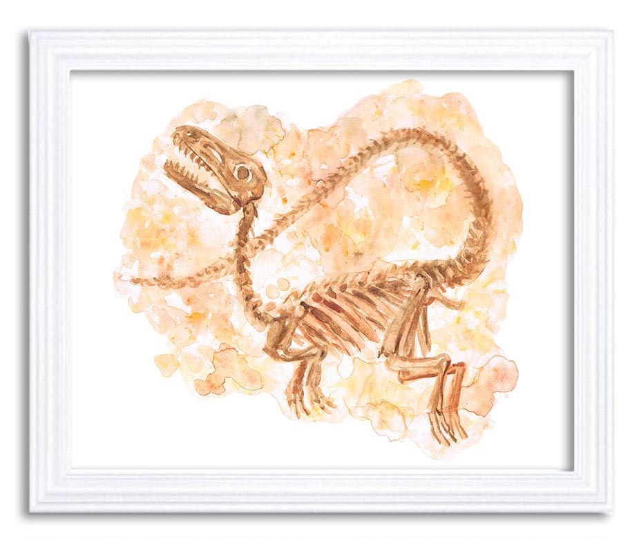 Rapter Watercolor Dinosaur Bones Beige Print Dinosaur Fossils Wall Art Children Nursery Art Poster H