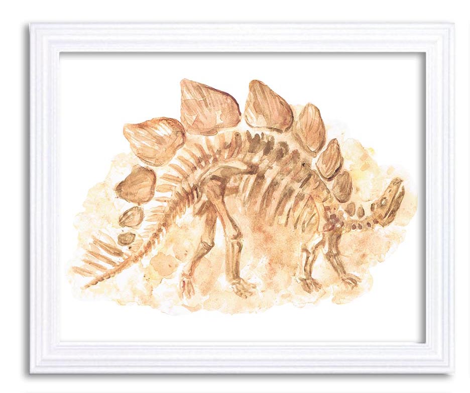 Stegosaurus Watercolor Dinosaur Bones Beige Print Dinosaur Fossils Wall Art Children Nursery Art Pos