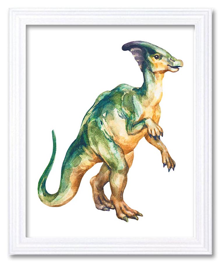 Parasaurolophus Watercolor Dinosaur Print Green Yellow Beige Dinosaur Wall Art Children Nursery Art 