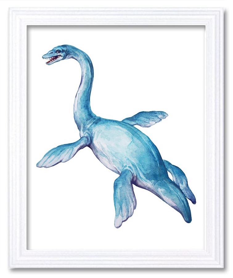 Plesiosaurus Watercolor Dinosaur Print Turquoise Blue Dinosaur Wall Art Children Nursery Art Poster 