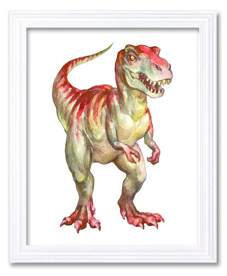 T-Rex Tyrannosaurus Watercolor Dinosaur Red Beige Print Dinosaur Wall Art Children Nursery Art Poste