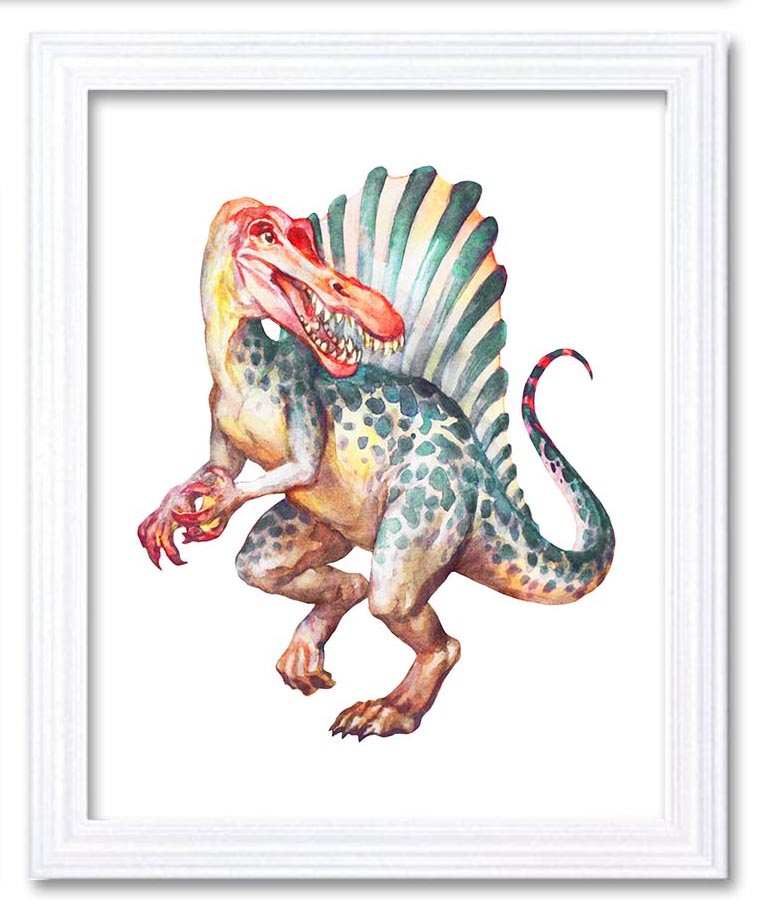 Spinosaurus Watercolor Red Yellow Blue Dinosaur Print Dinosaur Wall Art Children Nursery Art Poster 