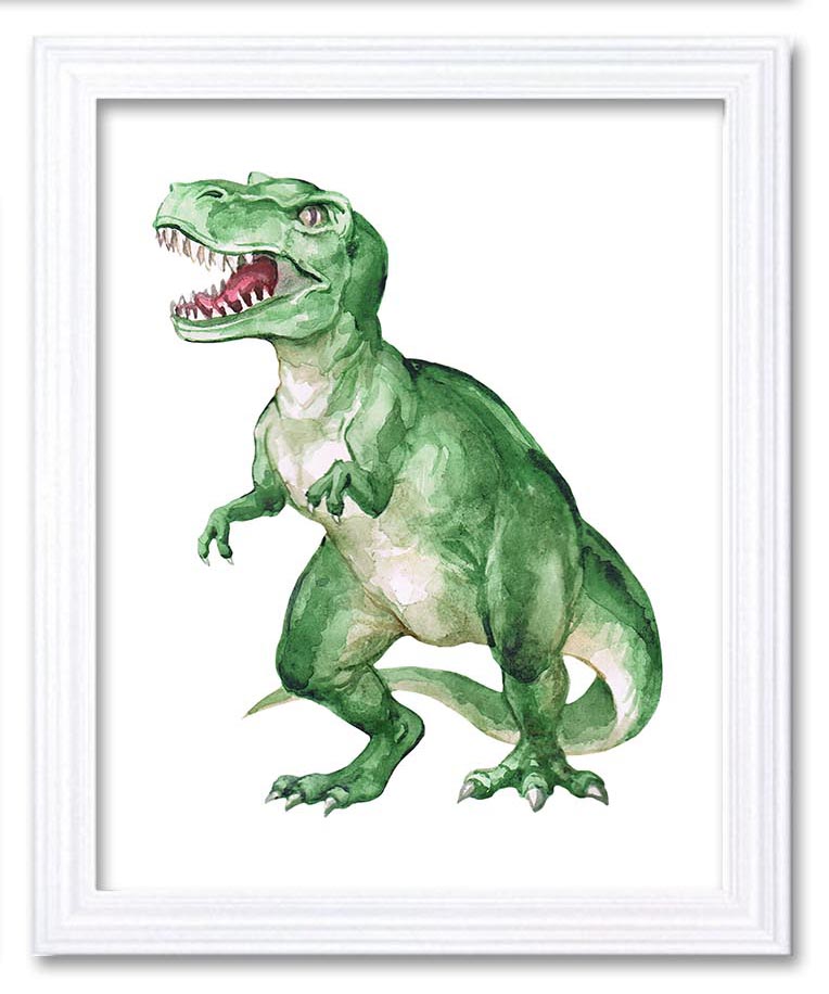 T-Rex Tyrannosaurus Watercolor Dinosaur Green Print Dinosaur Wall Art Children Nursery Art Poster Ho