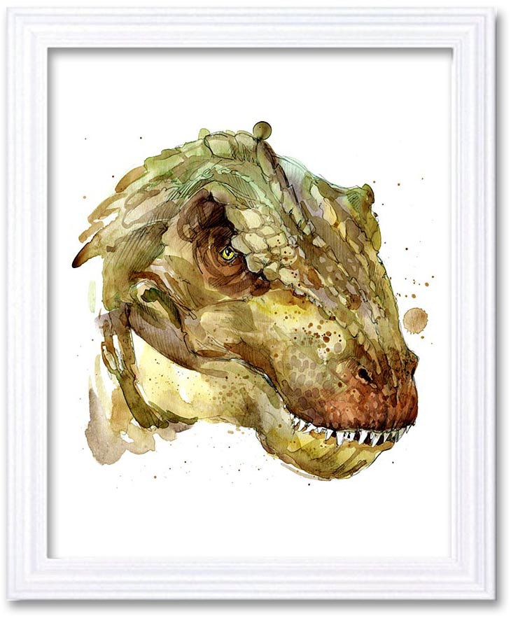 Tyrannosaurus Watercolor Art Painting Print Poster T-REX Art Dinosaur Painting Head Home Decor Wall 