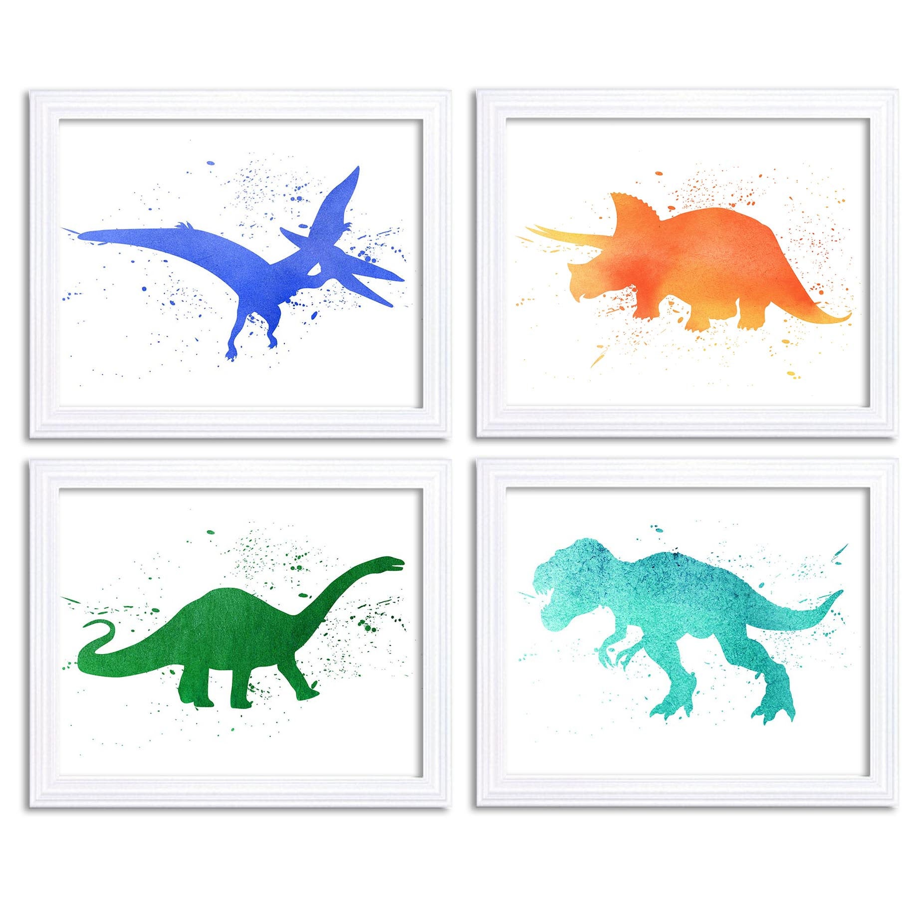 Watercolor Dinosaur Prints Colorful Wall Art Set of 4 Children Nursery Art Poster Home Decor Paintin