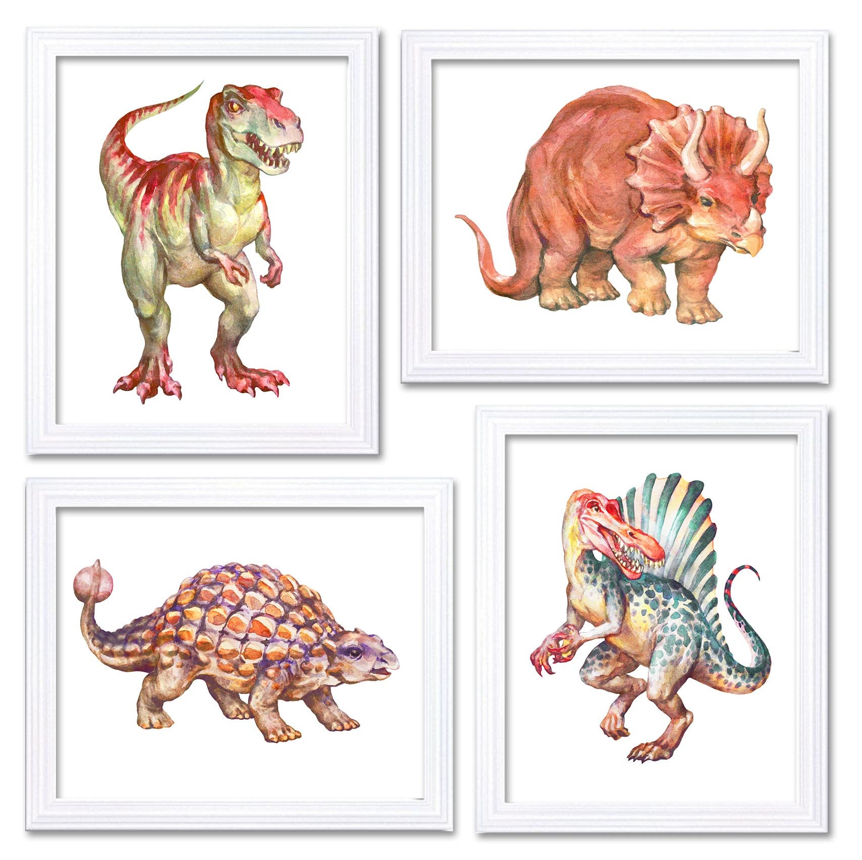 Watercolor Dinosaur Prints Dinosaur Wall Art Set of 4 Children Nursery Art Poster Home Wall Decor Re