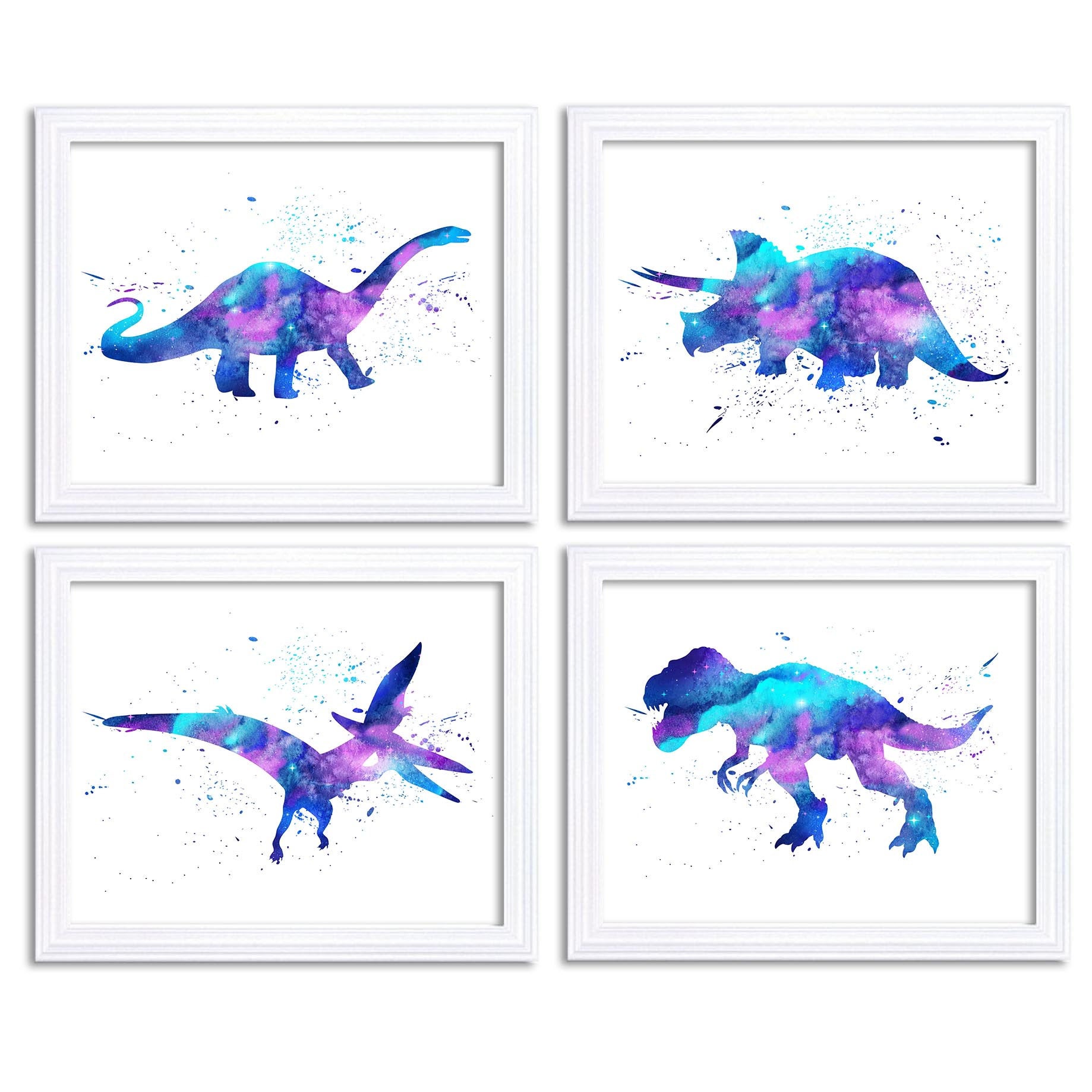 Watercolor Dinosaur Prints Dinosaur Wall Art Set of 4 Children Nursery Art Poster Home Decor Purple 