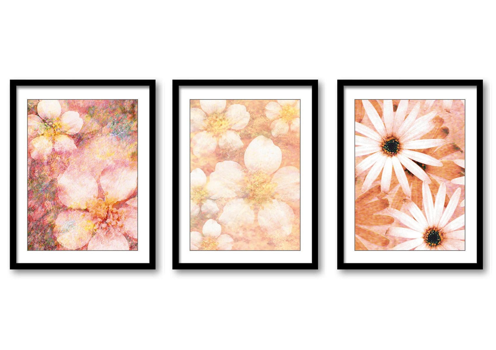 Beige White Flower Daisy Daisies Set of 3 Printable Bathroom Print Art Nature Wall Decor Modern Abst