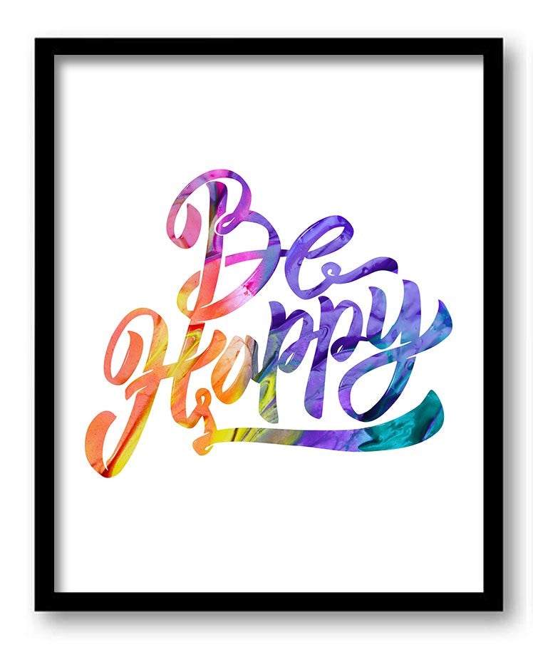 Be Happy Rainbow Colorful Art Print Poster Word Text Saying Quote Home Decor Motivational Inspiratio