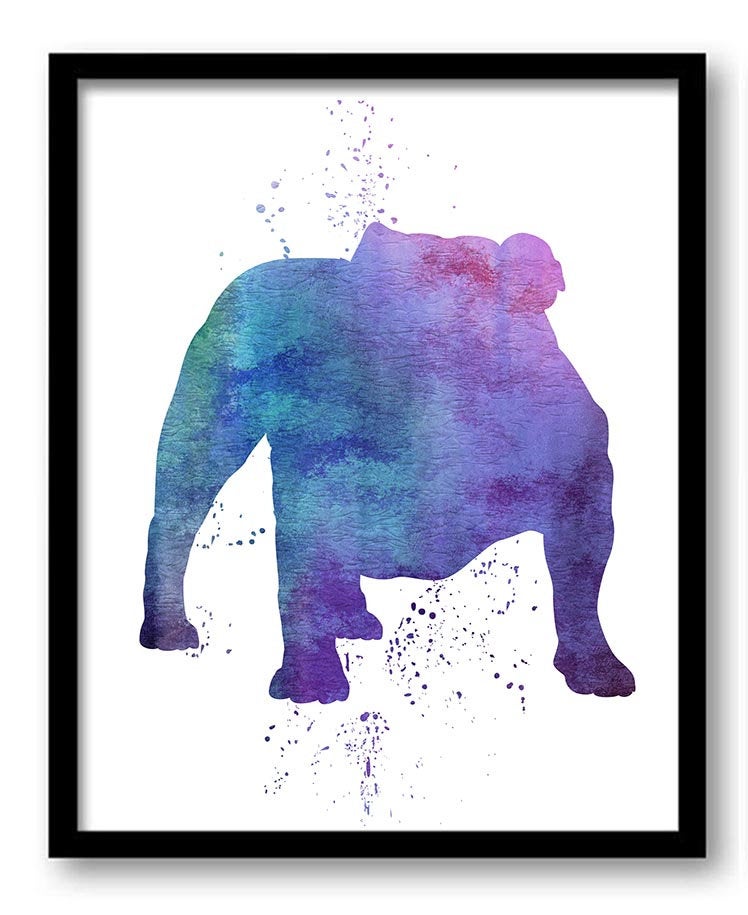 English Bulldog Dog Watercolor Art Painting Print Poster Art Painting Dog Breeds Home Decor Wall Art