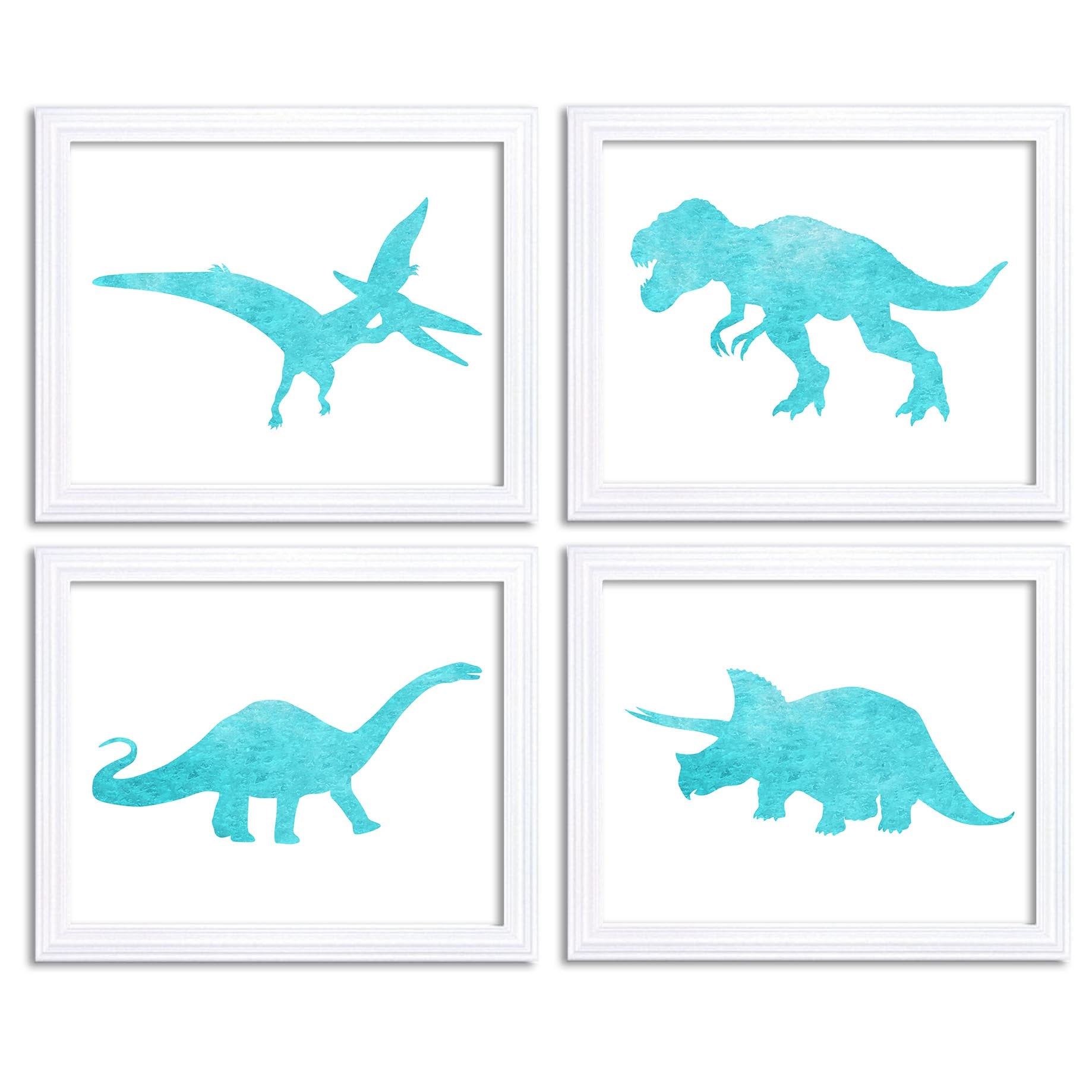 Watercolor Dinosaur Prints Dinosaur Wall Art Set of 4 Icy Baby Blue Children Nursery Art Poster Home