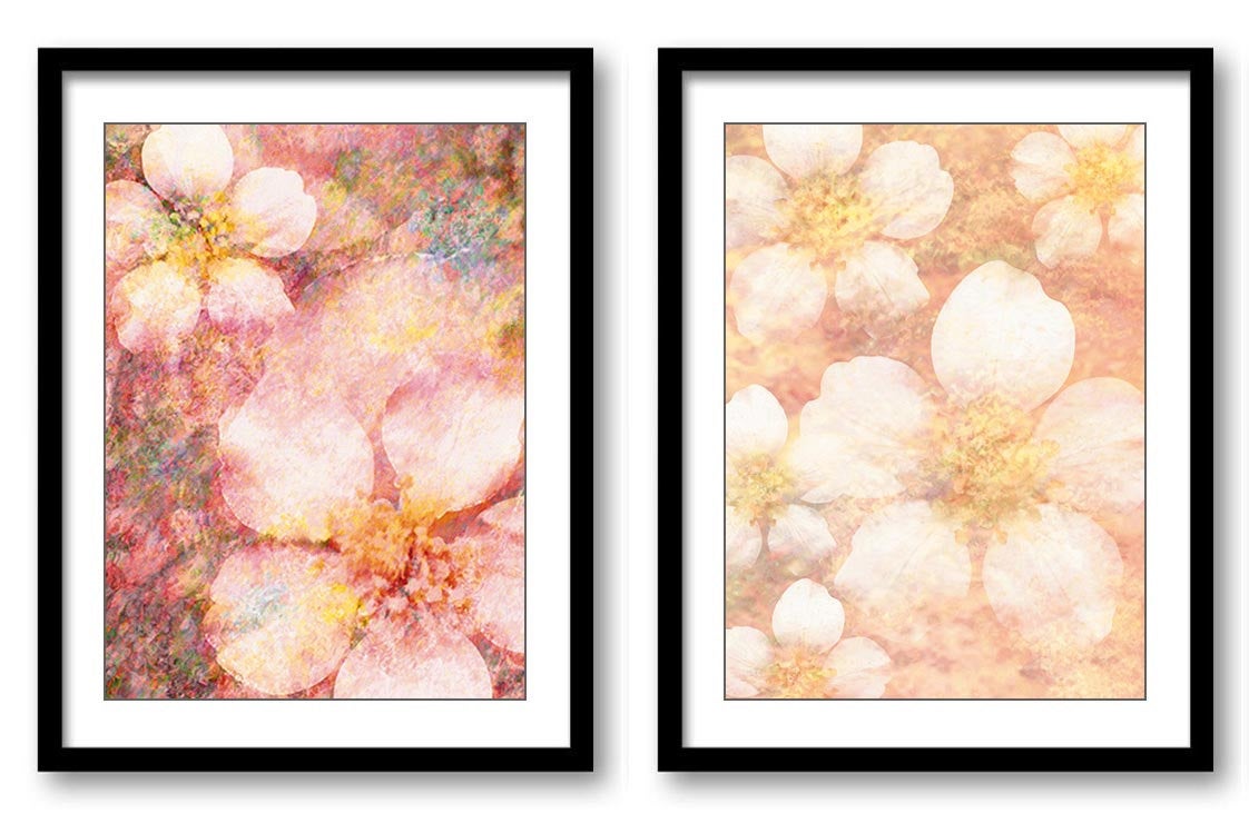 Beige Cream White Flower Bathroom Art Print Set of 2 Brown Elegant Watercolor Painting Bathroom Wall