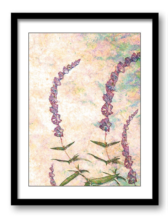 Purple Lavender Flower Art Print Pink Coral Blue Green Modern Elegant Bathroom Wall Decor Flower Wat