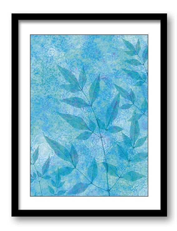 Blue Leaves Leaf Bathroom Art Print Nature Landscape Modern Elegant Watercolor Bathroom Wall Decor F