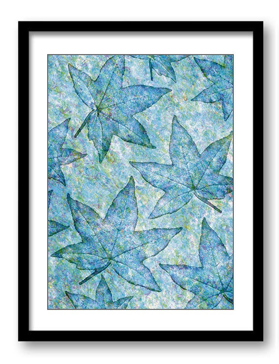 Blue Leaves Maple Leaf Bathroom Art Print Nature Landscape Modern Elegant Watercolor Bathroom Wall D