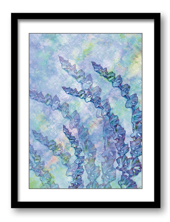 Purple Lavender Flower Bathroom Art Print Blue Green Modern Elegant Bathroom Wall Decor Flower Water