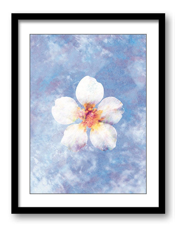 White Flower Blue Purple Bathroom Art Print Modern Elegant Watercolor Bathroom Wall Decor Flower Pai