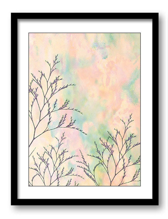 Field Lavender Flowers Bathroom Art Print Pink Coral Peach Modern Elegant Watercolor Bathroom Wall D