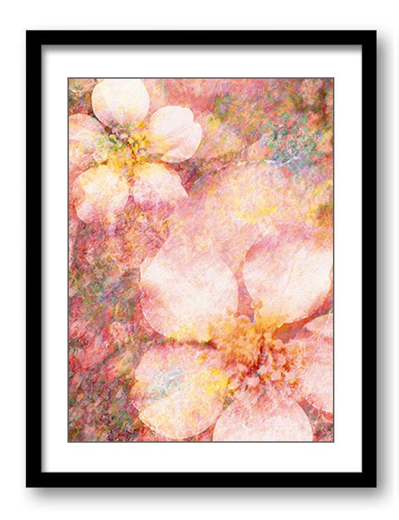 White Flowers Pink Coral Peach Purple Bathroom Art Print Modern Elegant Watercolor Bathroom Wall Dec