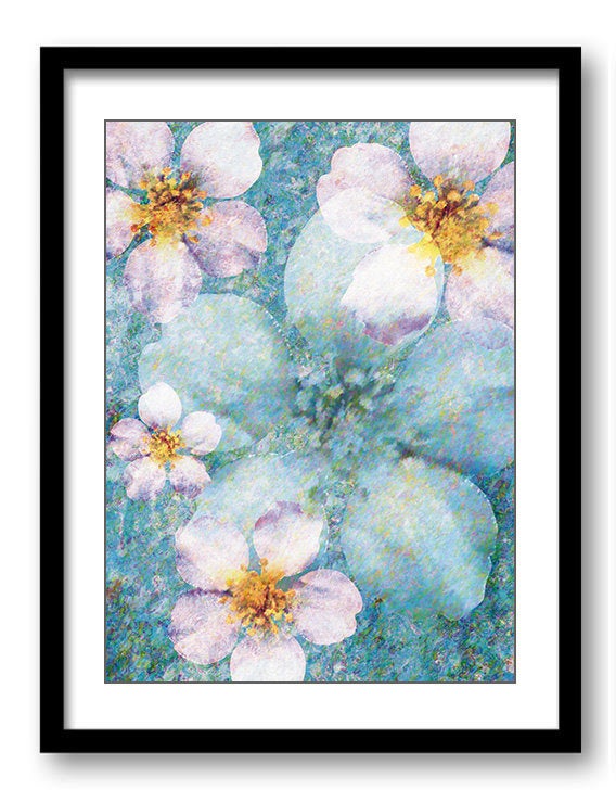 White Flower Pink Blue Bathroom Art Print Modern Elegant Watercolor Bathroom Wall Decor Flower Paint