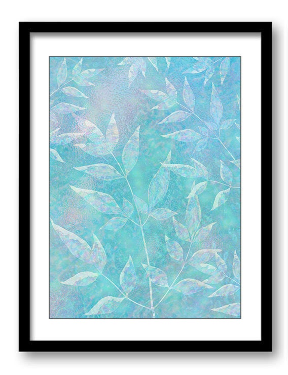 White Leaves Leaf Blue Bathroom Art Print Nature Landscape Modern Elegant Watercolor Bathroom Wall D