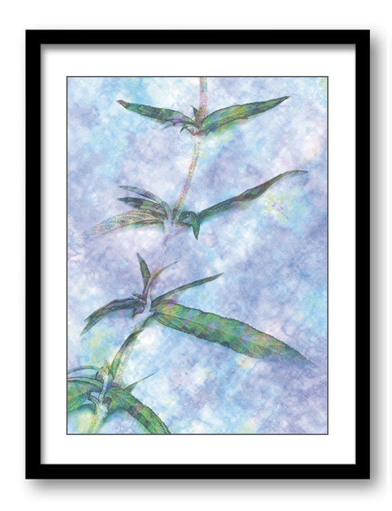 Blue Leaves Leaf Branch Bathroom Art Print Nature Landscape Modern Watercolor Bathroom Wall Decor Fl