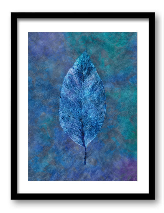 Navy Blue Leaves Leaf Bathroom Art Print Purple Green Nature Landscape Modern Elegant Watercolor Wal