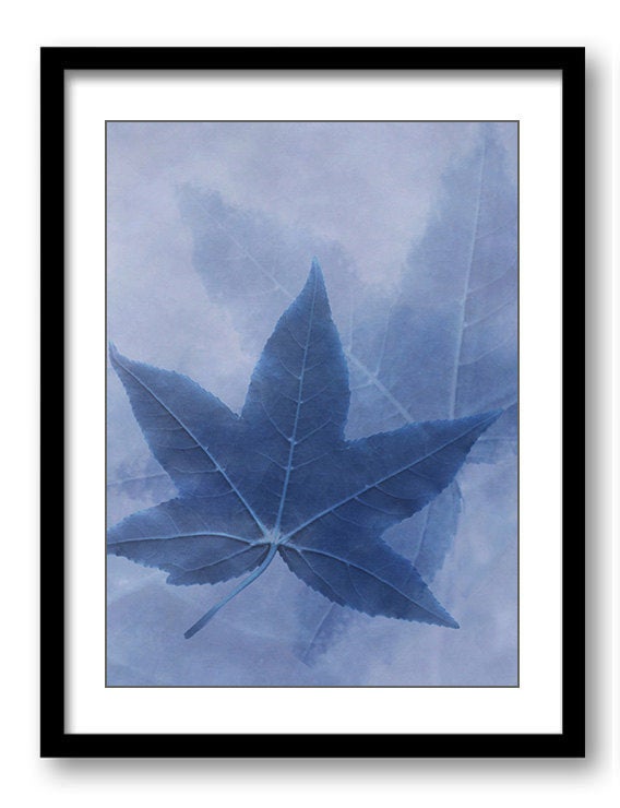 Navy Blue Maple Leaf Bathroom Art Print Purple Nature Landscape Modern Elegant Watercolor Bathroom W