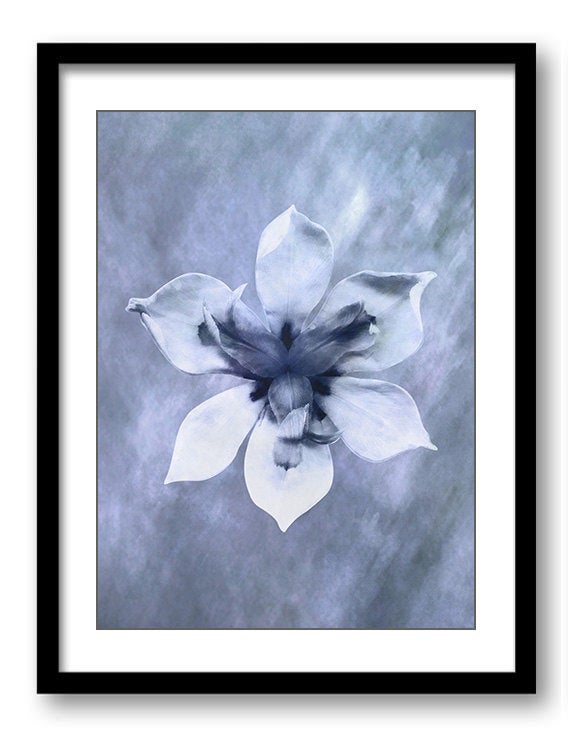 White Purple Orchid Flower Bathroom Art Print Navy Blue Watercolor Painting Elegant Bathroom Wall De