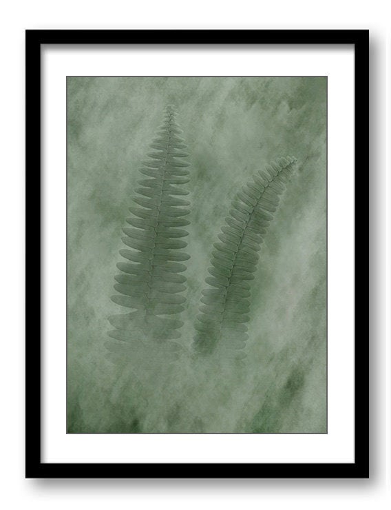 Green Fern Leaves Leaf Bathroom Art Print Abstract Nature Landscape Modern Watercolor Bathroom Wall 