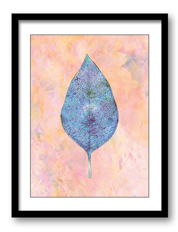 Blue Purple Pink Coral Leaves Leaf Abstract Wall Decor Art Print Nature Landscape Modern Elegant Wat