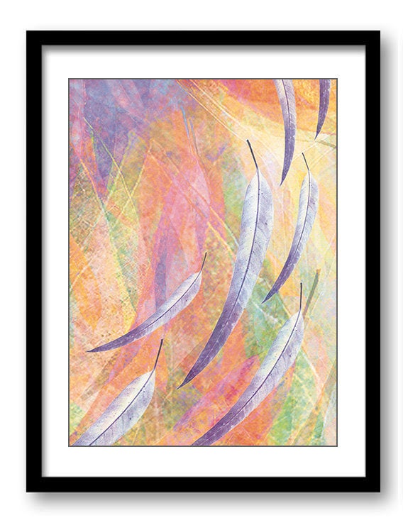 Abstract Watercolor Bathroom Wall Decor Blue Purple Pink Leaves Leaf Art Print Nature Landscape Eleg