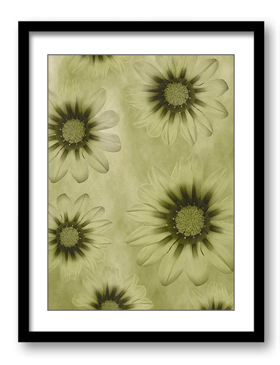 Green Yellow Daisy Flower Pink Coral Purple Bathroom Art Print Modern Elegant Watercolor Bathroom Wa