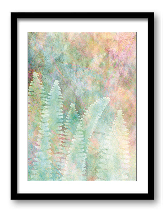 Fern Leaves Leaf Bathroom Art Print Abstract Nature Landscape Modern Colorful Watercolor Bathroom Wa