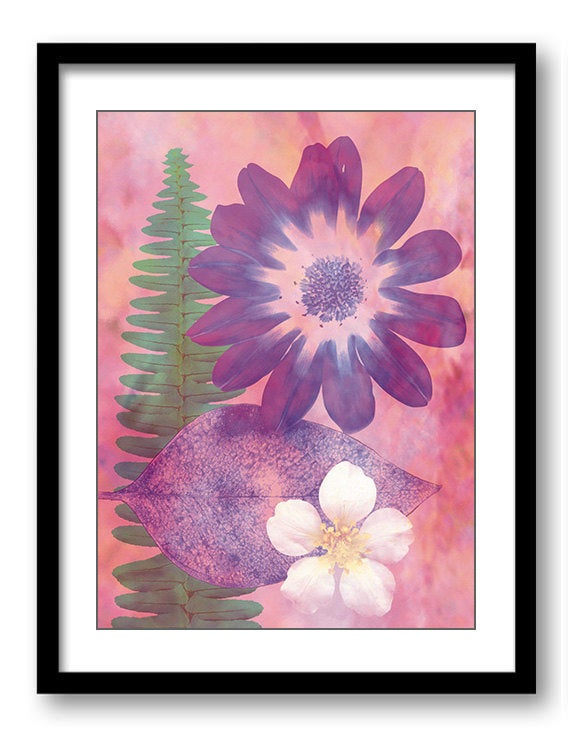 White Purple Flowers Bathroom Art Print Blue Watercolor Painting Fern Elegant Wall Decor Flower Prin