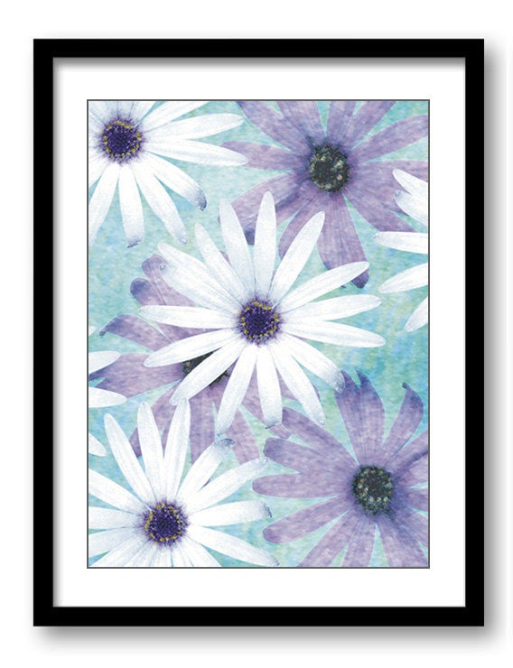 White Purple Daisy Flower Purple Bathroom Art Print Modern Elegant Watercolor Bathroom Wall Decor Pa